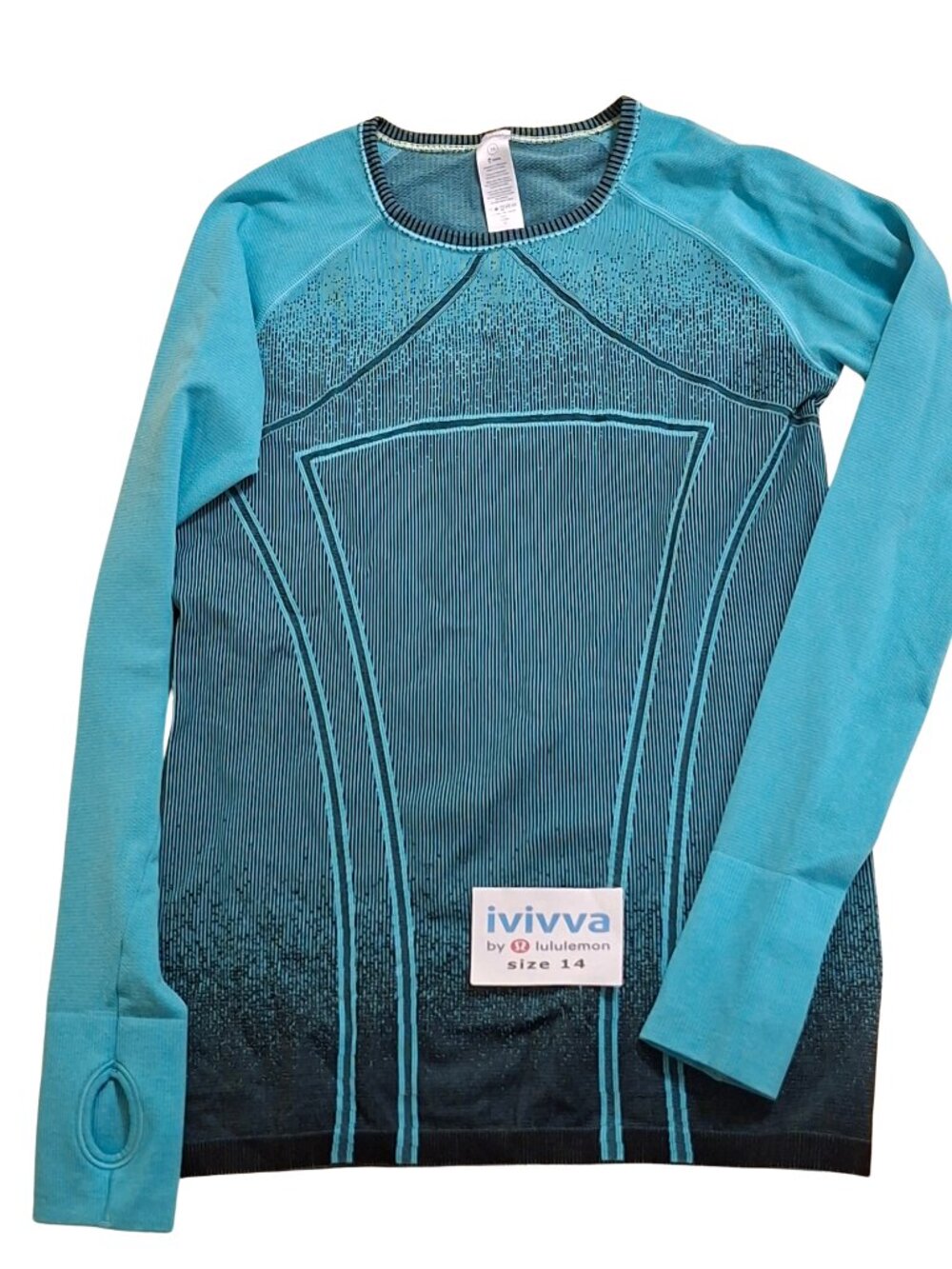 Ivivva Girl by Lululemon 🍋 Fly Tech long sleeve teal black fit thumbholes